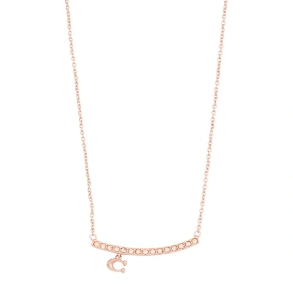 Coach Pave Bar Charm Frontal Necklace in Rose Gold